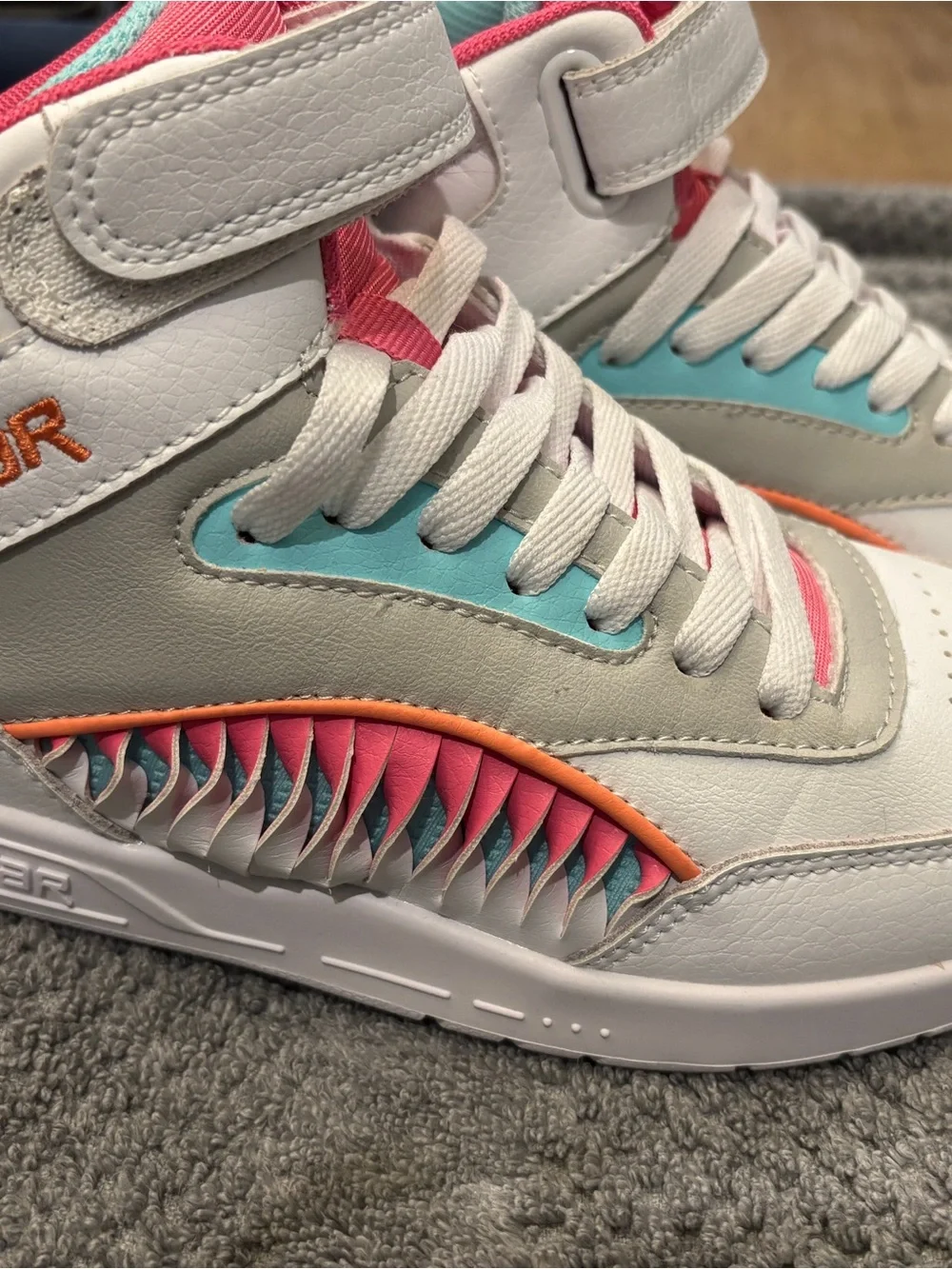 High-Top Athletic Sneakers in White, Pink & Aqua